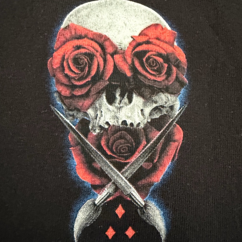 Sullen Black Graphic T-Shirt with Skull and Roses - Picture 4 of 10